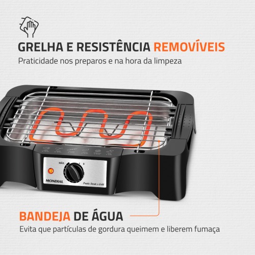 Churrasqueira elétrica portátil 1.200 watts Pratic Steak & Grill - CH-07 110V Churrasqueira elétrica portátil 1.200 watts Pratic Steak & Grill - CH-07 110V