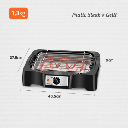Churrasqueira elétrica portátil 1.200 watts Pratic Steak & Grill - CH-07 110V Churrasqueira elétrica portátil 1.200 watts Pratic Steak & Grill - CH-07 110V
