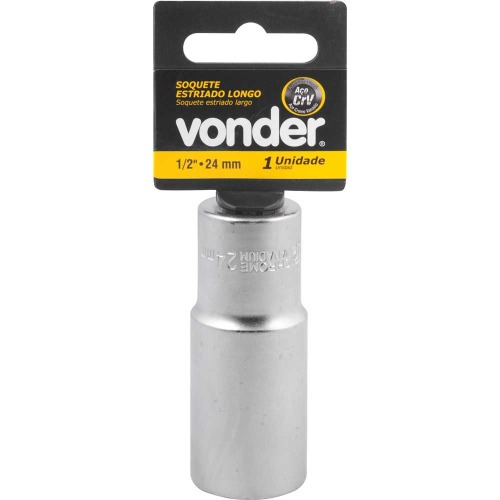 Soquete estriado longo 24 mm encaixe de 1/2 Soquete estriado longo 24 mm encaixe de 1/2