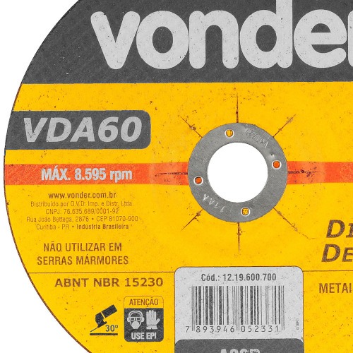 Disco de desbaste para metal 180 x 6,4 x 22,23 mm - VDA-60 Disco de desbaste para metal 180 x 6,4 x 22,23 mm - VDA-60