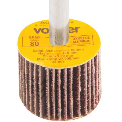 Roda de lixa 25 mm x 20 mm com haste grão 80 Roda de lixa 25 mm x 20 mm com haste grão 80