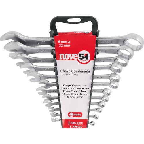 Jogo de chave combinada 6 a 32 mm 12 peças com suporte plástico Jogo de chave combinada 6 a 32 mm 12 peças com suporte plástico