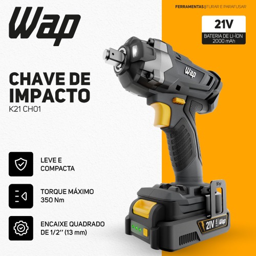 Chave de impacto a bateria 21V encaixe 1/2 Chave de impacto a bateria 21V encaixe 1/2