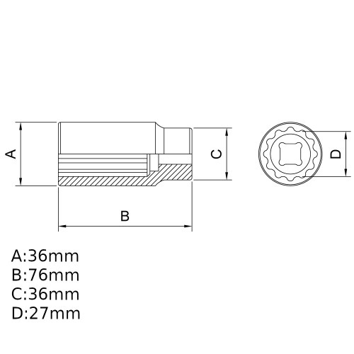 Soquete estriado 27 mm encaixe 1/2 Soquete estriado 27 mm encaixe 1/2