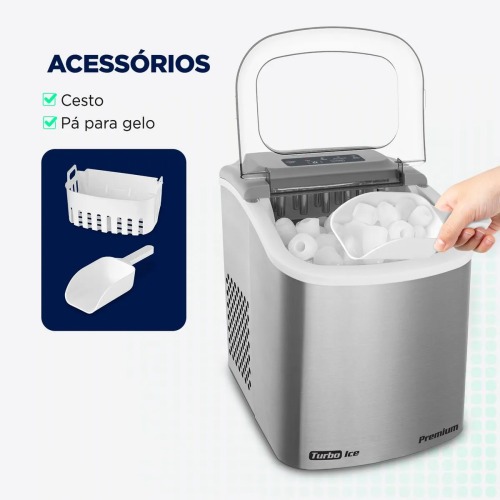 Máquina de Gelo 12 kg Turbo Ice Premium cinza MG-12-GI 110V Máquina de Gelo 12 kg Turbo Ice Premium cinza MG-12-GI 110V