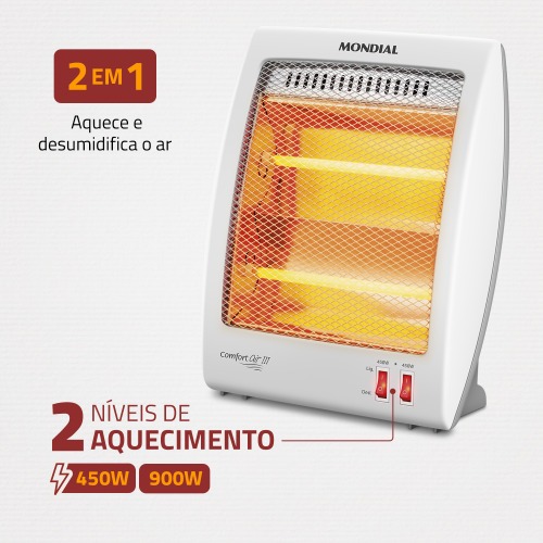 Aquecedor elétrico 900W 2 em 1 quartzo Confort III - A-16 110V Aquecedor elétrico 900W 2 em 1 quartzo Confort III - A-16 110V