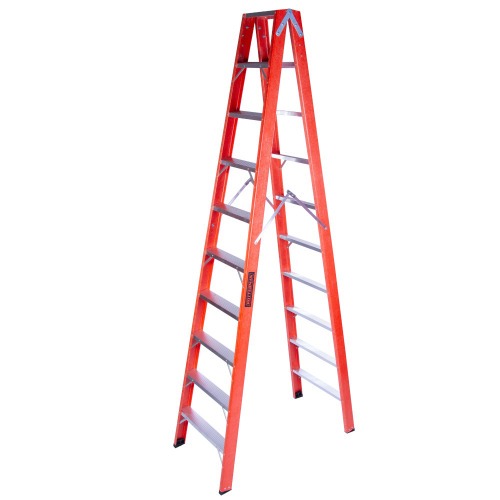 Escada tesoura dupla em fibra de vidro 10 degraus 3 m - ESC10300 Escada tesoura dupla em fibra de vidro 10 degraus 3 m - ESC10300