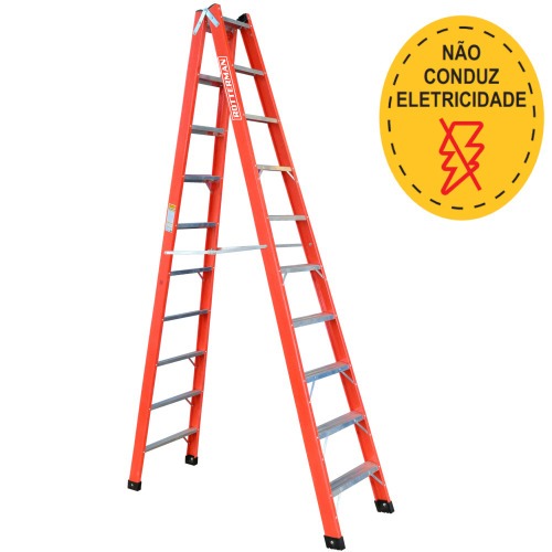 Escada tesoura dupla em fibra de vidro 10 degraus 3,0 m - Profissional Escada tesoura dupla em fibra de vidro 10 degraus 3,0 m - Profissional
