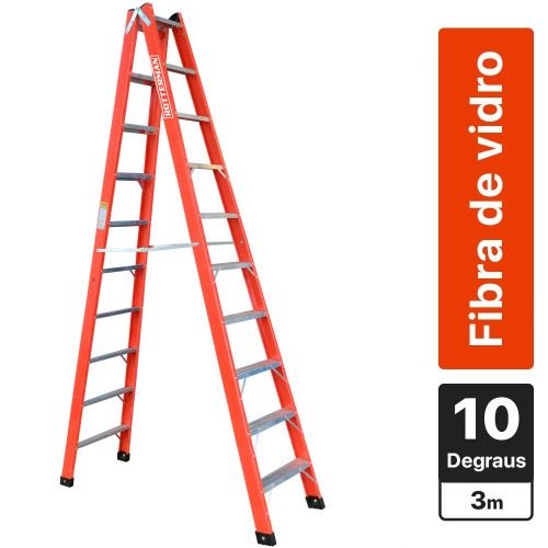 Escada tesoura dupla em fibra de vidro 10 degraus 3,0 m - Profissional Escada tesoura dupla em fibra de vidro 10 degraus 3,0 m - Profissional