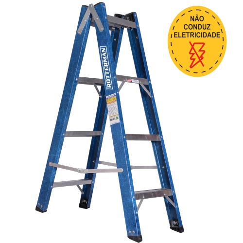Escada tesoura dupla em fibra de vidro 4 degraus 1,2 m - Premium Escada tesoura dupla em fibra de vidro 4 degraus 1,2 m - Premium