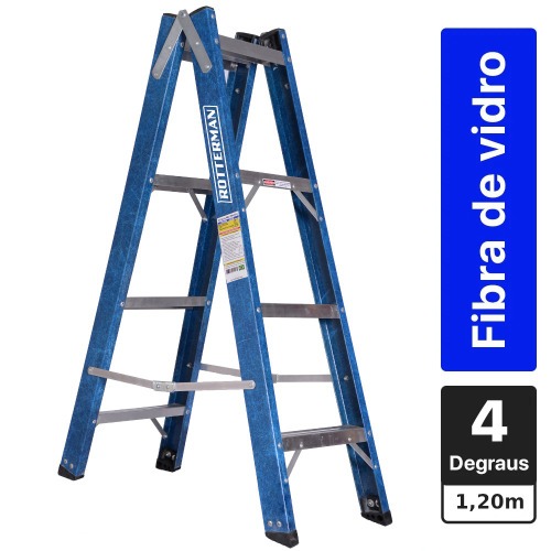Escada tesoura dupla em fibra de vidro 4 degraus 1,2 m - Premium Escada tesoura dupla em fibra de vidro 4 degraus 1,2 m - Premium
