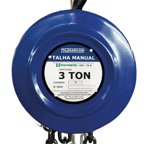 Talha manual com capacidade de 3000 kg e 5 metros de corrente - TA-8 Talha manual com capacidade de 3000 kg e 5 metros de corrente - TA-8