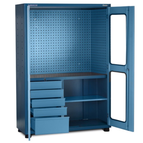 Armário para ferramentas com 1 prateleira 5 gavetas e porta com visores em vidro - AM-1003 Armário para ferramentas com 1 prateleira 5 gavetas e porta com visores em vidro - AM-1003