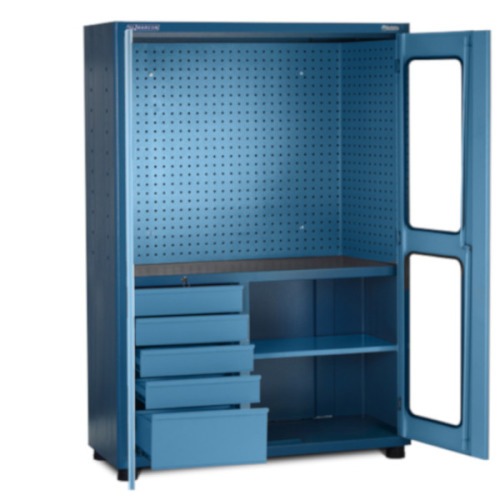 Armário para ferramentas com 1 prateleira 5 gavetas e porta com visores em vidro - AM-1003 Armário para ferramentas com 1 prateleira 5 gavetas e porta com visores em vidro - AM-1003