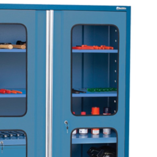 Armário para ferramentas com 3 prateleiras 5 gavetas e portas de vidro - AM-1005 Armário para ferramentas com 3 prateleiras 5 gavetas e portas de vidro - AM-1005