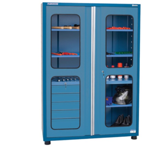 Armário para ferramentas com 3 prateleiras 5 gavetas e portas de vidro - AM-1005 Armário para ferramentas com 3 prateleiras 5 gavetas e portas de vidro - AM-1005