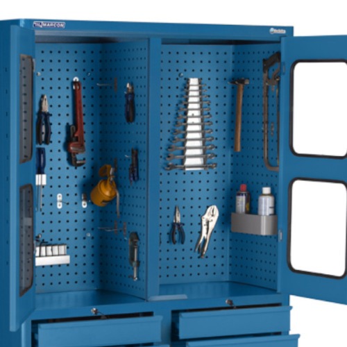 Arm�rio para ferramentas com 3 prateleiras 9 gavetas e portas de vidro - AM-1022