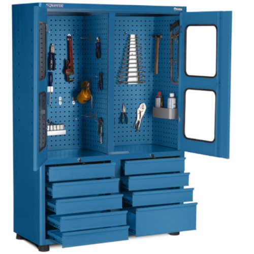 Arm�rio para ferramentas com 3 prateleiras 9 gavetas e portas de vidro - AM-1022