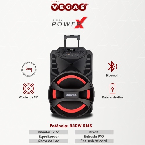 Caixa de som amplificada 880W RMS Bluetooth - Vegas ACA 880 110V/220V Caixa de som amplificada 880W RMS Bluetooth - Vegas ACA 880 110V/220V