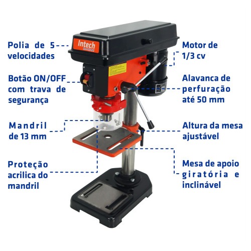 Furadeira de bancada 1/3 hp mandril de 1/2
