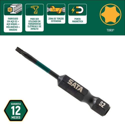 Jogo de bits de impacto hexalobular T10 x 50 mm encaixe 1/4 Jogo de bits de impacto hexalobular T10 x 50 mm encaixe 1/4