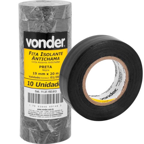 Fita isolante antichama 19 mm x 20 m preta com 10 pe�as