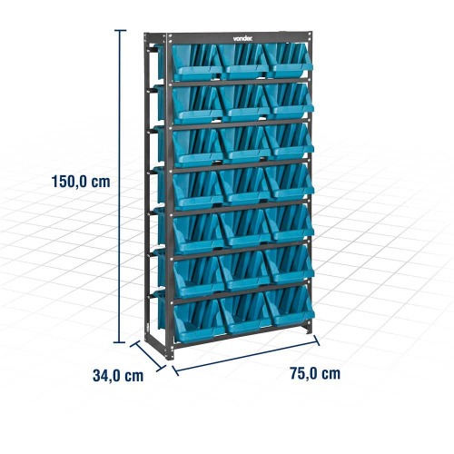 Estante met�lica com gavetas 21 gavetas n� 7 modelo pr�tico azul 