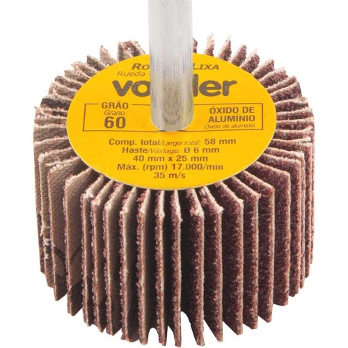 Roda de lixa 40 x 25 mm com haste grão 60 Roda de lixa 40 x 25 mm com haste grão 60
