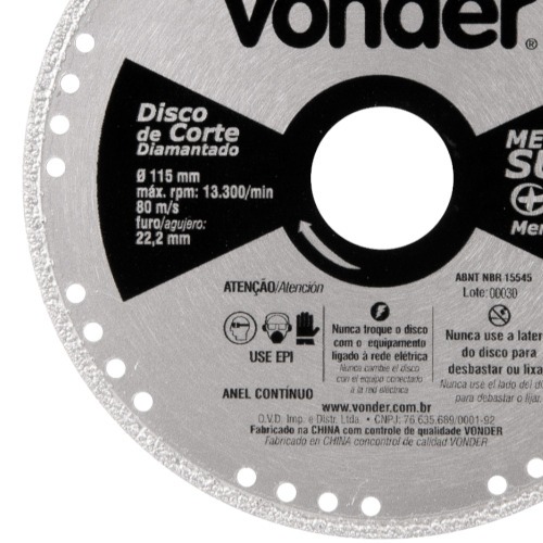 Disco diamantado liso 115 mm para metal