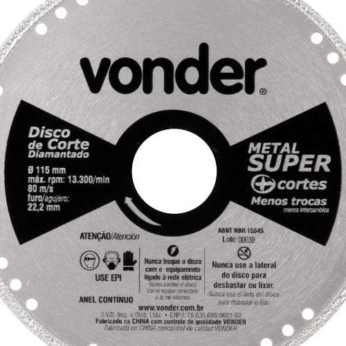 Disco diamantado liso 115 mm para metal