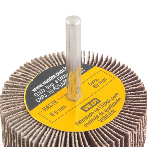 Roda de lixa 60 mm x 20 mm com haste grão 80 Roda de lixa 60 mm x 20 mm com haste grão 80