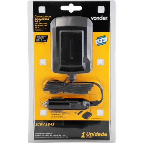 Carregador de bateria 18V intercambiável com conector automotivo 12V - ICBV1843 Carregador de bateria 18V intercambiável com conector automotivo 12V - ICBV1843