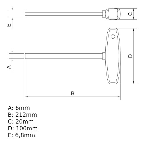 Chave allen cabo T 6 x 180 mm - 44360106 Chave allen cabo T 6 x 180 mm - 44360106