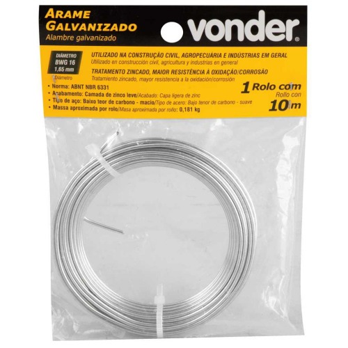 Arame galvanizado BWG16 1,65 mm rolo com 10 metros Arame galvanizado BWG16 1,65 mm rolo com 10 metros
