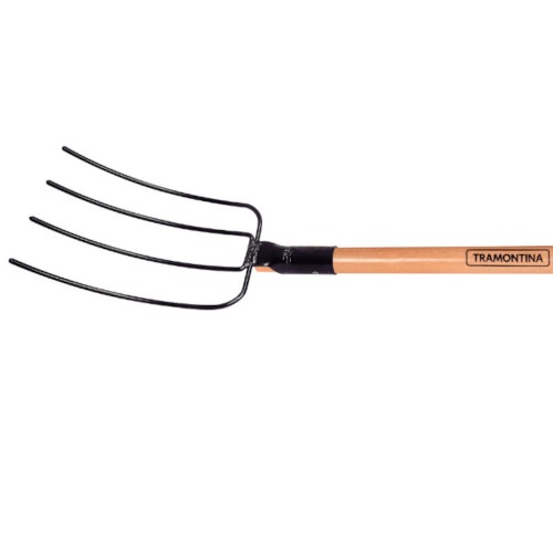 Forcado reto de arame 4 dentes em a�o com cabo de madeira 71 cm