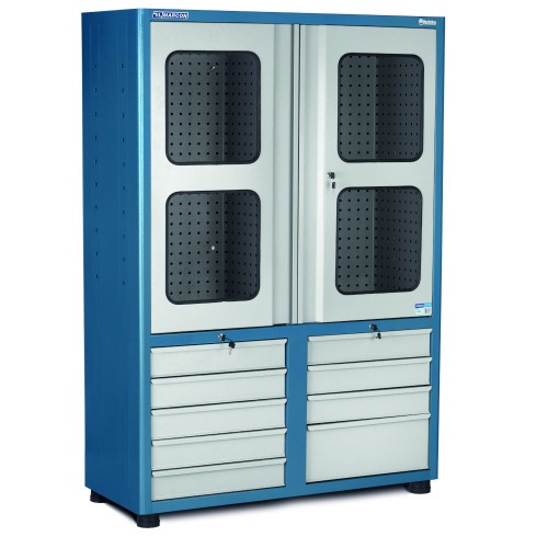 Armário para ferramentas com 2 prateleiras 9 gavetas e portas de vidro - AM-68 Armário para ferramentas com 2 prateleiras 9 gavetas e portas de vidro - AM-68