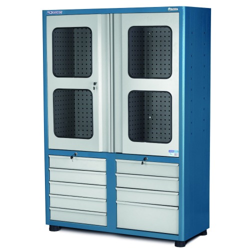 Armário para ferramentas com 2 prateleiras 9 gavetas e portas de vidro - AM-68 Armário para ferramentas com 2 prateleiras 9 gavetas e portas de vidro - AM-68