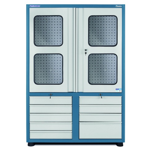 Armário para ferramentas com 2 prateleiras 9 gavetas e portas de vidro - AM-68 Armário para ferramentas com 2 prateleiras 9 gavetas e portas de vidro - AM-68