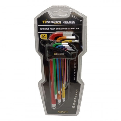 Jogo de chave allen abaulada longa 1,5 a 10 mm 9 peças Colors - 08045 Jogo de chave allen abaulada longa 1,5 a 10 mm 9 peças Colors - 08045