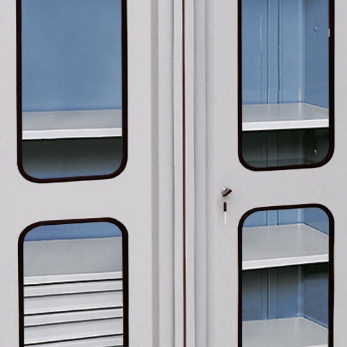 Arm�rio compacto com 2 prateleiras regul�veis e 3 gavetas porta de vidro