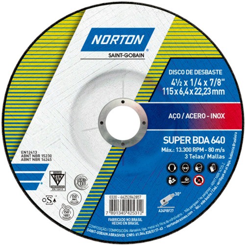 Disco de desbaste para metal 4.1/2 x 1/4 x 7/8 Disco de desbaste para metal 4.1/2 x 1/4 x 7/8