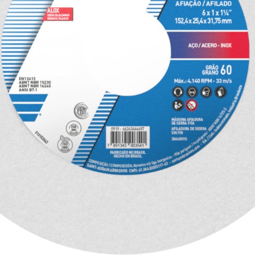 Rebolo reto para metal duro 6 x 1 x 1.1/4