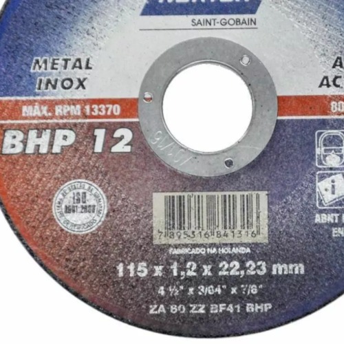 Disco de corte para metal / inox 4.1/2 x 3/64 x 7/8 Disco de corte para metal / inox 4.1/2 x 3/64 x 7/8
