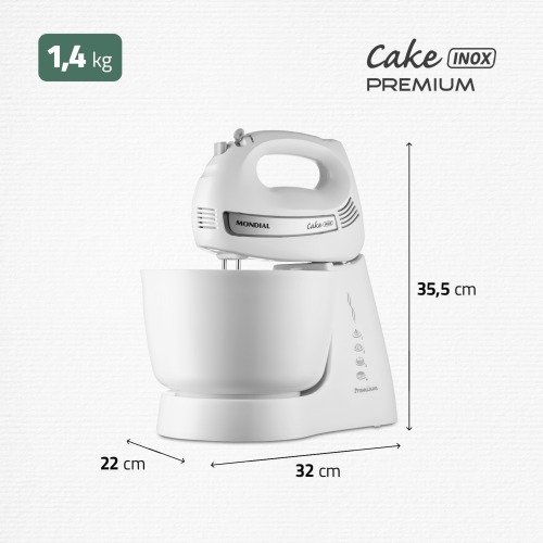 Batedeira 500 watts 4 velocidades branca Cake - B-50-W  110V