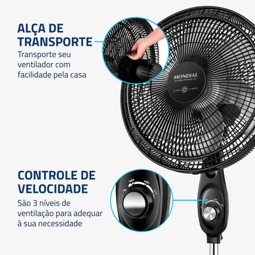Ventilador de coluna 40 cm 6 pás Super Power - VSP-40C-NB 220V Ventilador de coluna 40 cm 6 pás Super Power - VSP-40C-NB 220V