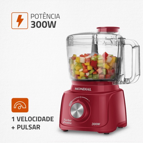 Mini Processador de alimentos 300 watts vermelho Turbo Pratic - MP-16-R  110V