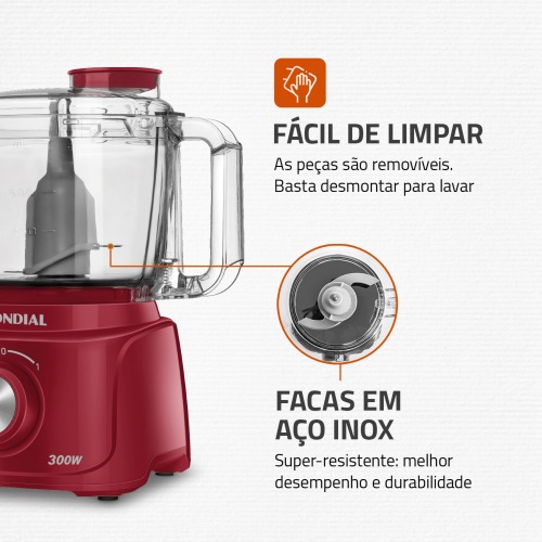 Mini Processador de alimentos 300 watts vermelho Turbo Pratic - MP-16-R  110V