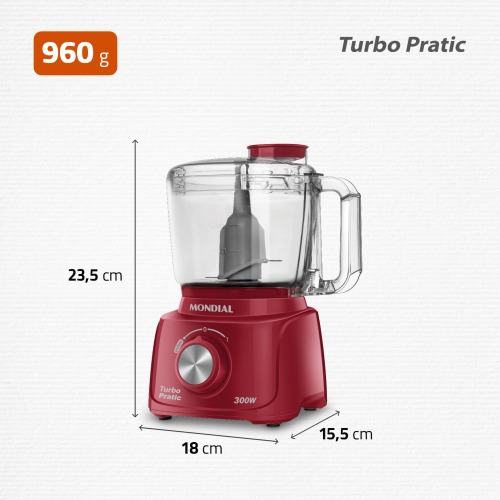 Mini Processador de alimentos 300 watts vermelho Turbo Pratic - MP-16-R  110V