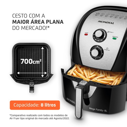 Fritadeira elétrica sem óleo Air Fryer 8L 1900W Mega Family - AFN-80-BI 110V Fritadeira elétrica sem óleo Air Fryer 8L 1900W Mega Family - AFN-80-BI 110V