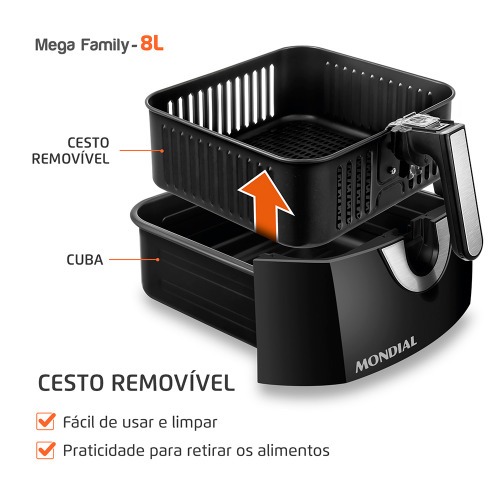 Fritadeira elétrica sem óleo Air Fryer 8L 1900W Mega Family - AFN-80-BI 110V Fritadeira elétrica sem óleo Air Fryer 8L 1900W Mega Family - AFN-80-BI 110V